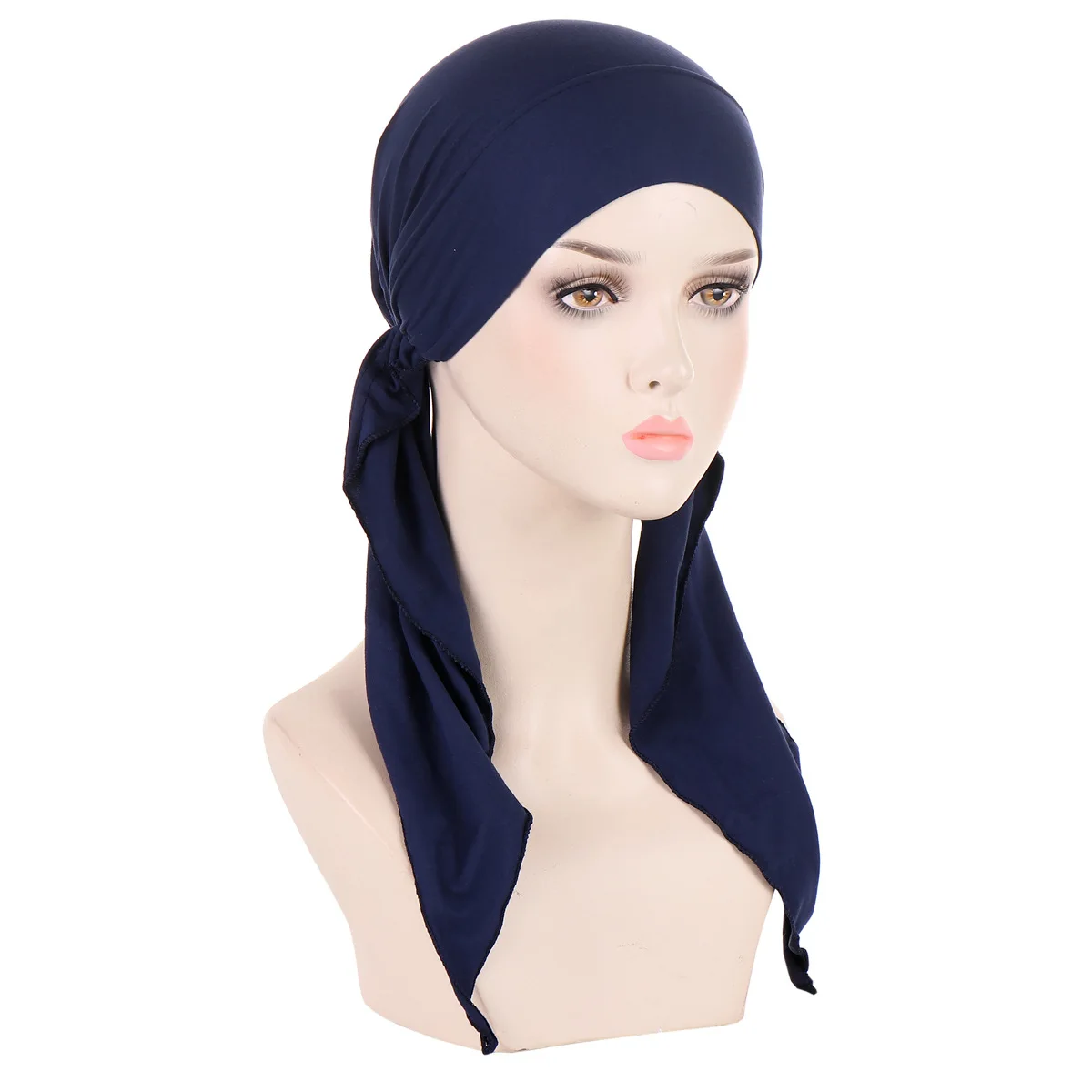 2023 New Muslim Womens Turban Chemo Hat Head Scarves Solid Color Pre-Tied Headwear Bandana Sleep Hair Cover