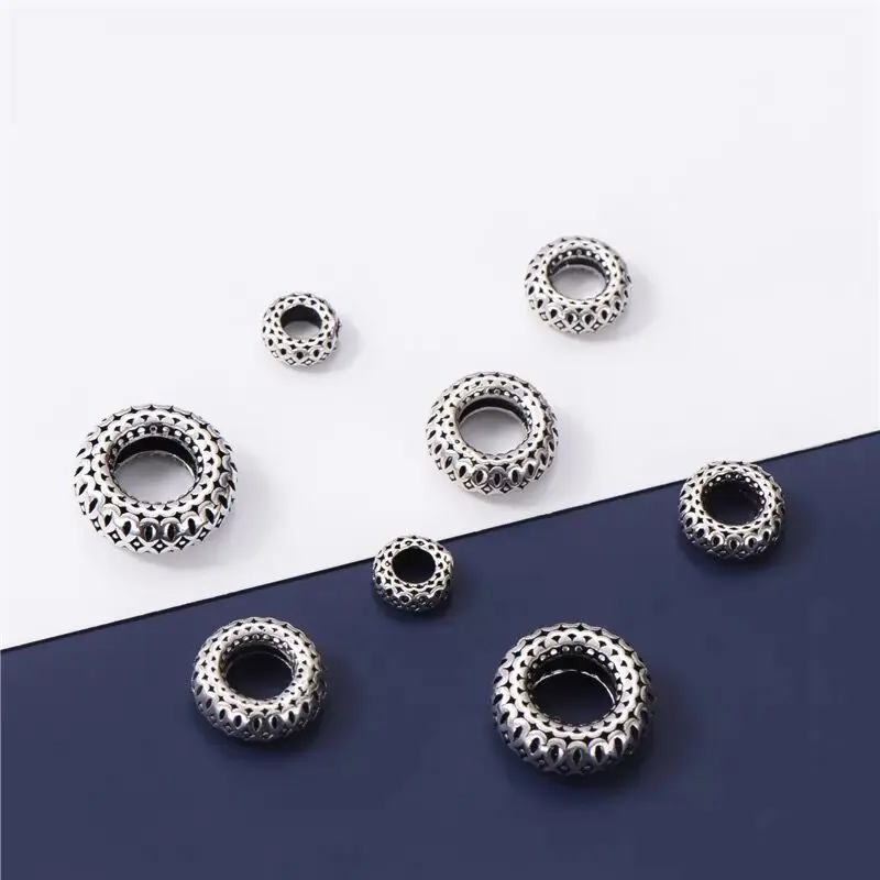 100% 925 Sterling Silver Fancy Craft Wheel Round Spacer Beads 6mm 8mm 10mm 12mm Silver Connector Ring Beads DIY Jewelry Making