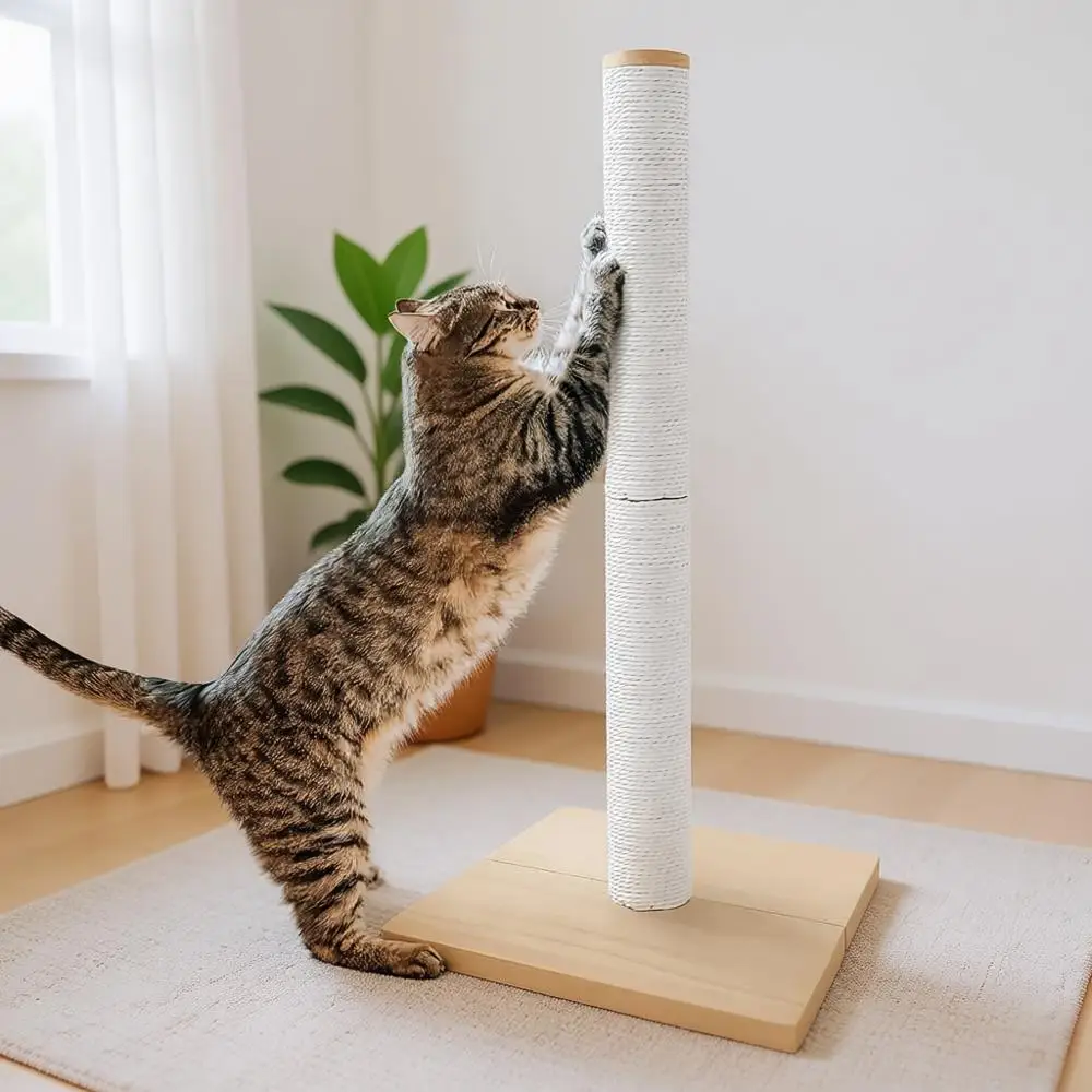 

31.5 Tall Cat Scratching Post with Hanging or Indoor Cats (31.5 inches, Adult Cats, Large, Oak)