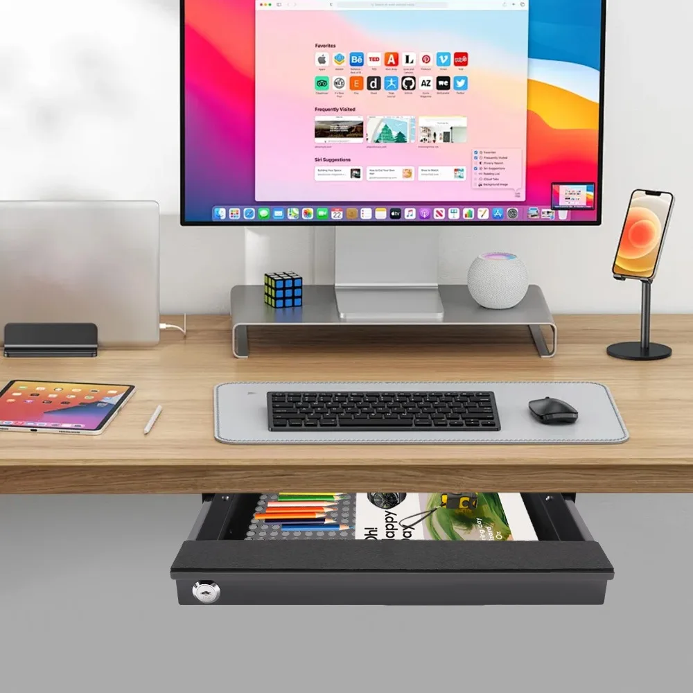 

Keyboard Tray Under Desk with Drawer Keyboard Tray Easy to Install Height Adjustable for Home Office (Black)
