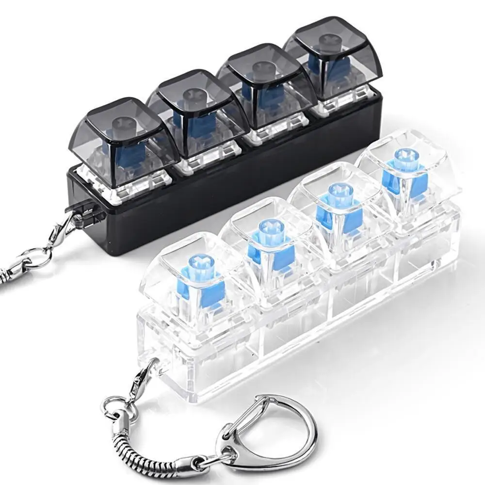 4 Button Fidget Keychain Keyboard Keycap Stress Relief Toy Retractable Black Transparent Pendant Office Daily Travel