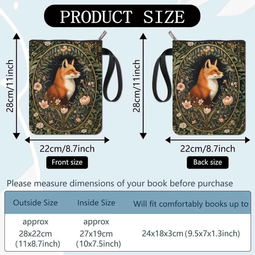 11x8.6In Fox Book Cover Colorful Animal Forest Leaf Flower Sleeve Pocket Cloth Washable Reusable Double Sided Notebook Paperback