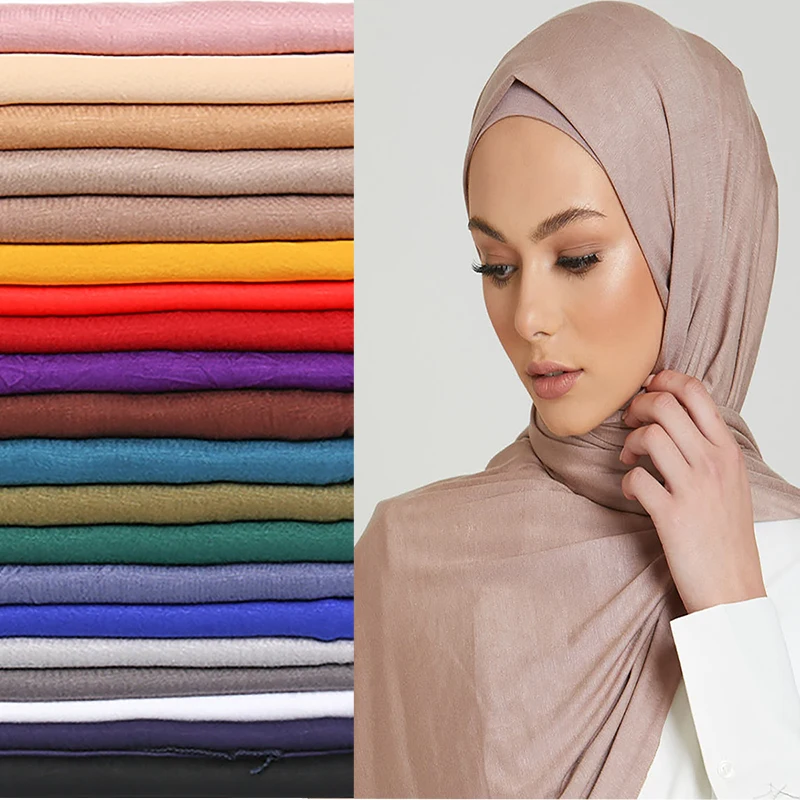 Simple Cotton Jersey Hijab Muslim Elastic Shawl Solid Long Scarf For Women Headband Islamic Soft Wraps Headscarf Tudung 170x60cm