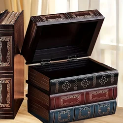 1pc Vintage Style Wooden Storage Box with Lid, Stackable Decorative Office Book and Accessory Organizer, Other Wood Material