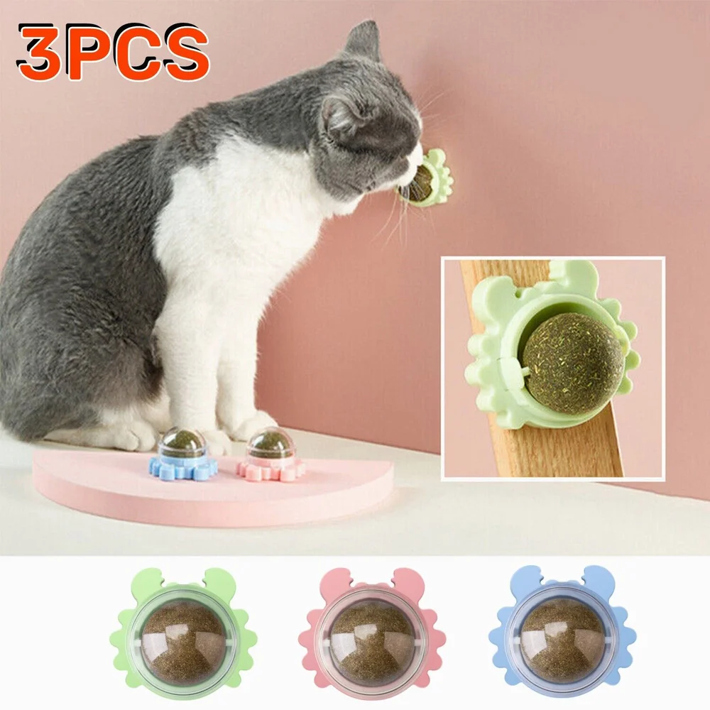 

3pcs Catnip Balls for Dental Hygiene-Enticing Feline Playthings Pink Green Blue with Durable Holders