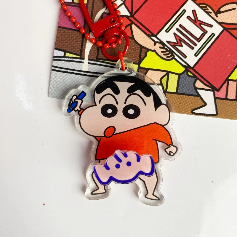 Kawaii Cute Crayon Shin-Chans Keychain Bag Pendant Fun Gifts Friends Anime Acrylic Rotate Pendant Carry-On Gifts For Girls Boys