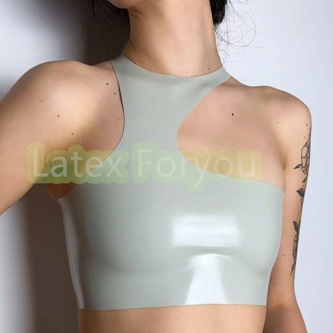 Handmade Women Natural Latex Sexy Top Rubber New Style Vest Latex Crop Top Camis Camisole Glossy Stretch Bralette Shirt