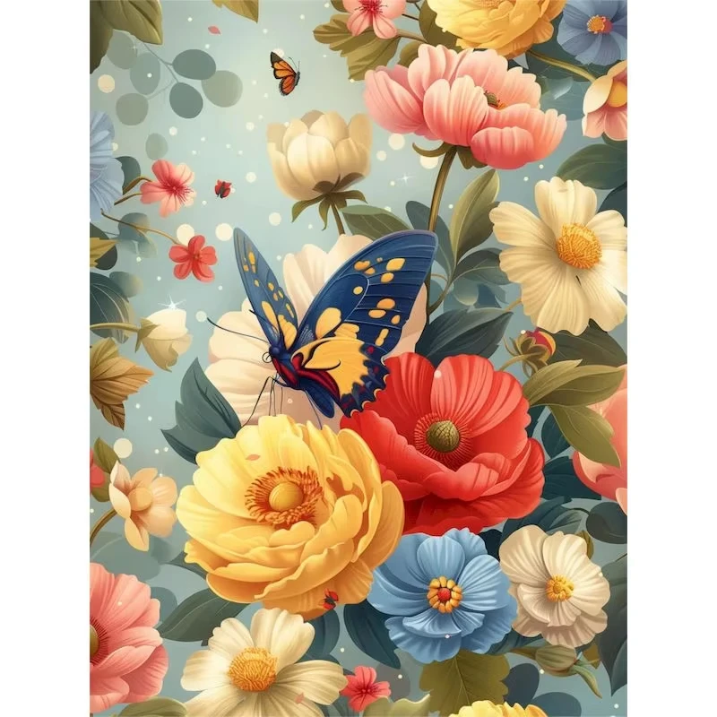 Diamond Painting By Numbers DIY Butterflies And Flowers Digital Diamond Art Wall Decor for Game Room or Living Room