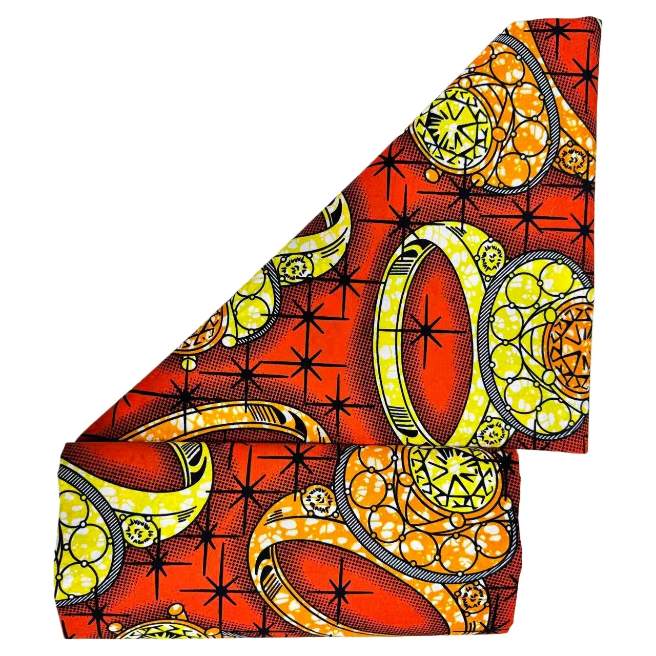 6 ياردة أنغولا قماش الباتيك الأفريقي |   برتقالي أحمر هندسي خاتم الماس المطبوعة ألياف البوليستر الخياطة DIY