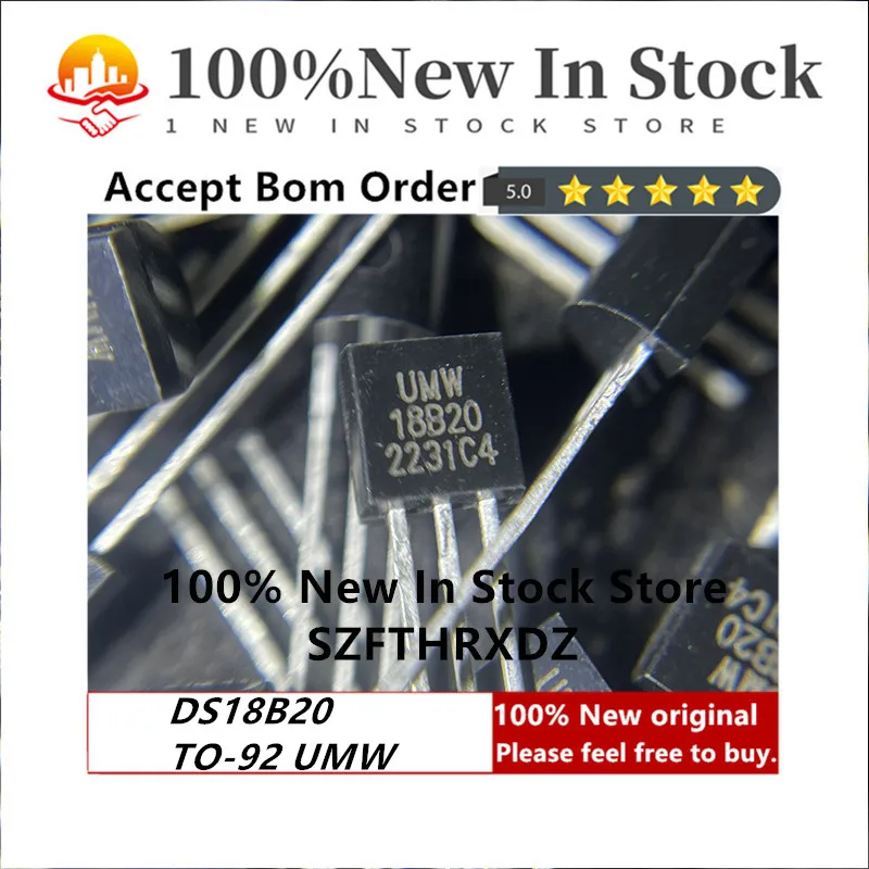 100% NEW ORIGINAL UMW18B20 DS18B20 TO92 DS18B20+ Temp Sensor Digital Serial (1-Wire) 3-Pin TO-92 (10PCS)