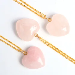 Rose Quartz Natural Stone Jewelry Necklace 3cm Pink Heart Love Mineral Pendant Healing Crystal Charms Pendulum Women Lucky Gifts