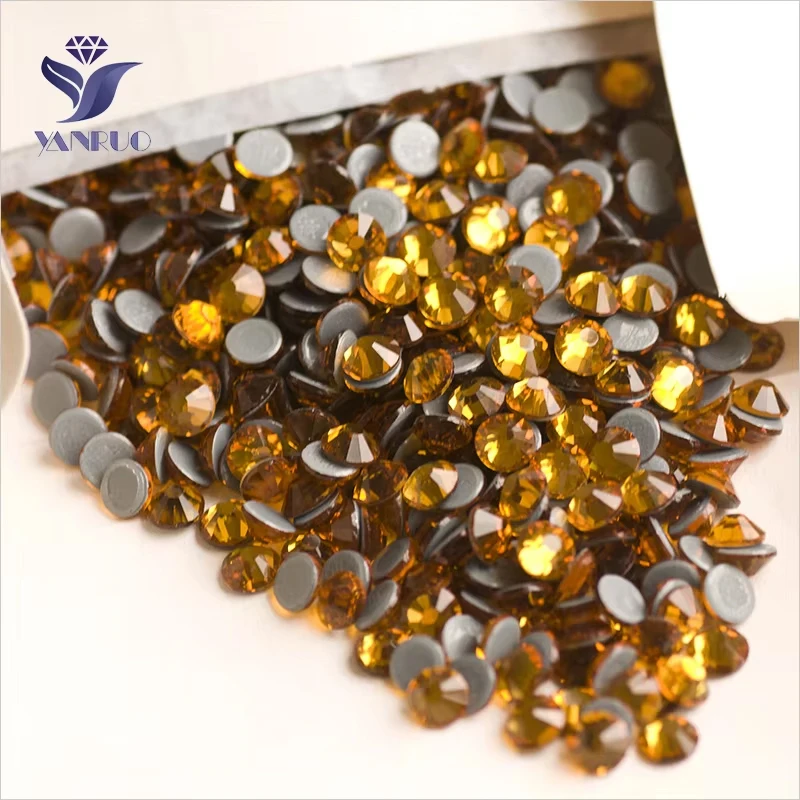 YANRUO 2058HF SS4-SS30 Topaz Strass Hot Fix Iron On Rhinestone Flat Back Crystal Stones For Clothes Decoration