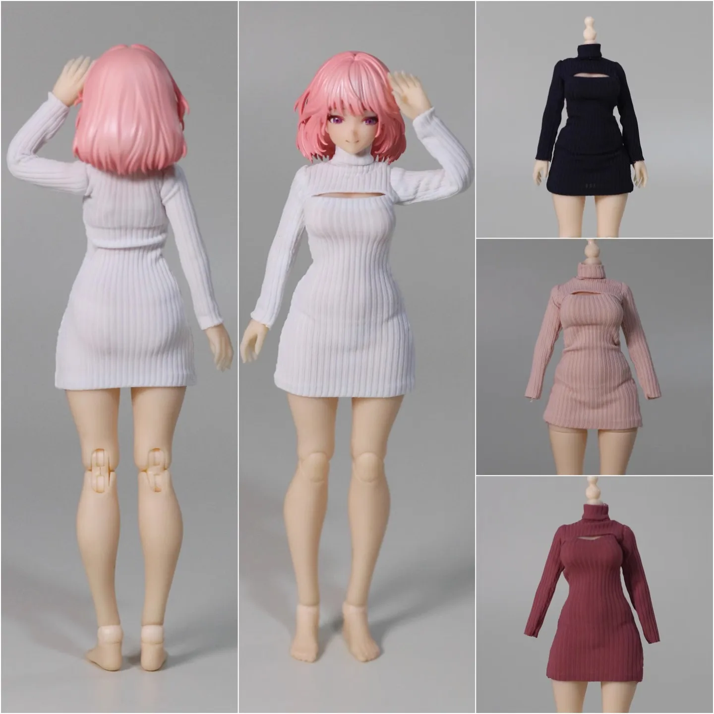 JZ811 1/12 ชุดเดรสคอสูงเปิดอกแบบมีลายเกลียวสำหรับตุ๊กตาเมชาสาว อุปกรณ์เสริมเสื้อผ้าสำหรับฟิกเกอร์แอคชั่นขนาด 6 นิ้ว มีสินค้าในสต็อก