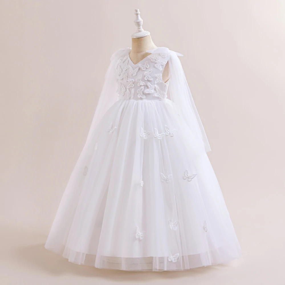 Summer White Wedding Dress For Girls Children Costumes Long Sleeve Party Gown Girls Princess Dresses Elegant Vestidos 4-8 Years