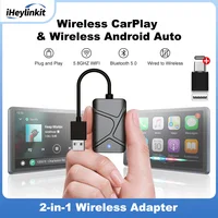 Adaptador inalámbrico iHeylinkit 2 en 1 CarPlay Mini Box Android Auto Dongle para Benz Audi Mazda Kia Toyota VW OEM Radio de coche