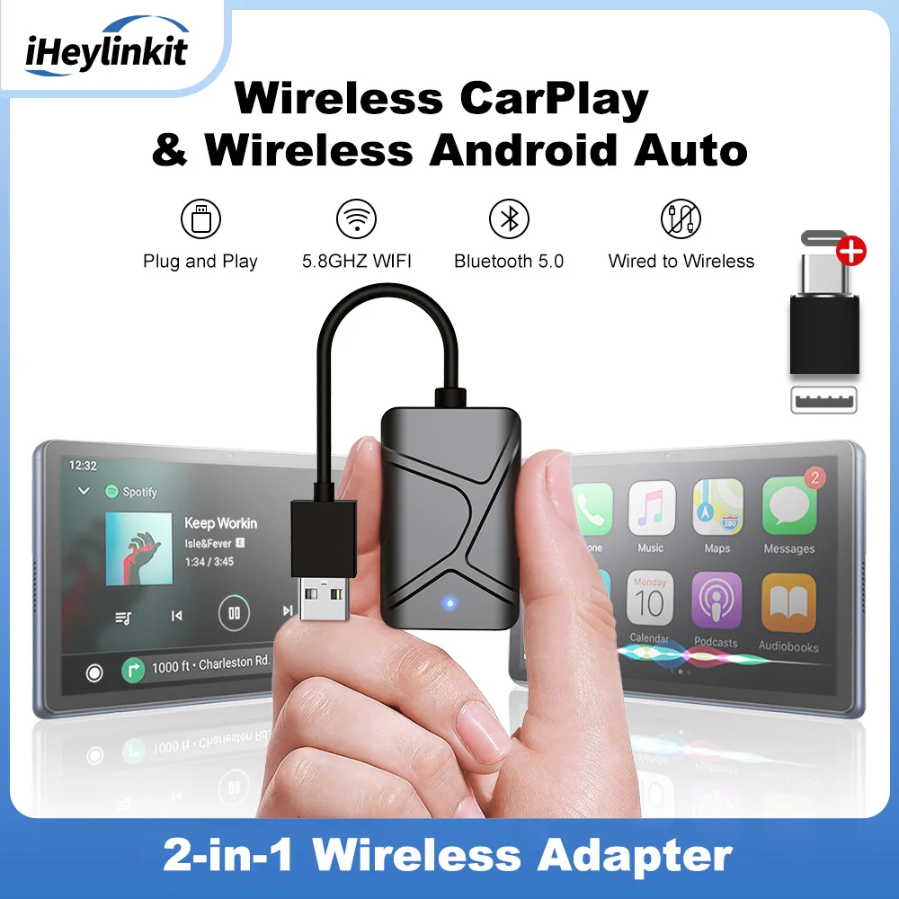 IHeylinkit 2 In1 CarPlay Wireless Adapter CarPlay Mini Box Android Auto Dongle For Benz Audi Mazda Kia Toyota VW OEM Car Radio