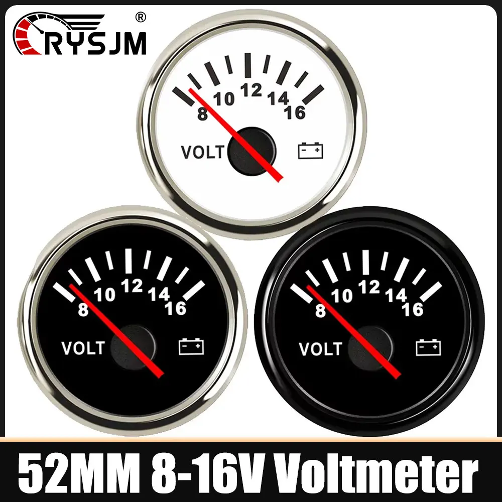 Voltímetro de 2'' 52MM 8-16V, Medidor de Voltagem Universal à Prova d'Água para Iates e Veículos, Indicador com Luz de Fundo Vermelha, Medidor de Voltagem para Carros 12V
