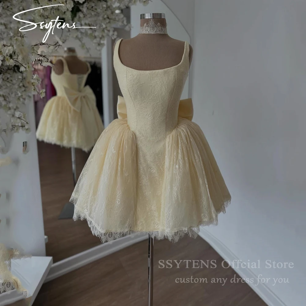 

SSYTENS Yellow Mini Prom Dresses Sweetheart Lace Short Gala Dresses Elegant Evening Party Backless Vestidos De Festa Customized