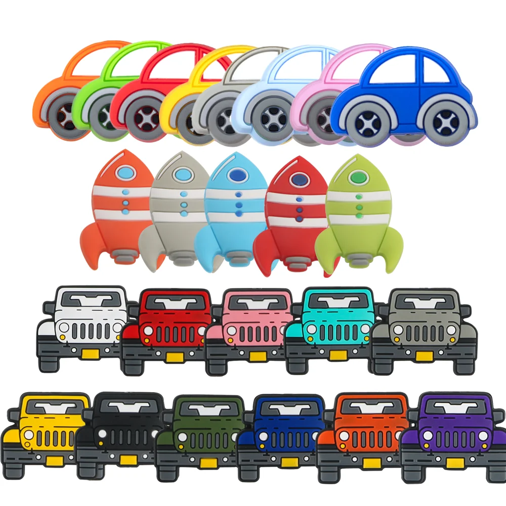 Kovict 8pcs Silicone Beads Car Rocket Tractor Focus Bead DIY Accessories For Jewelry Making Keychain Necklace Bracelet Handmake