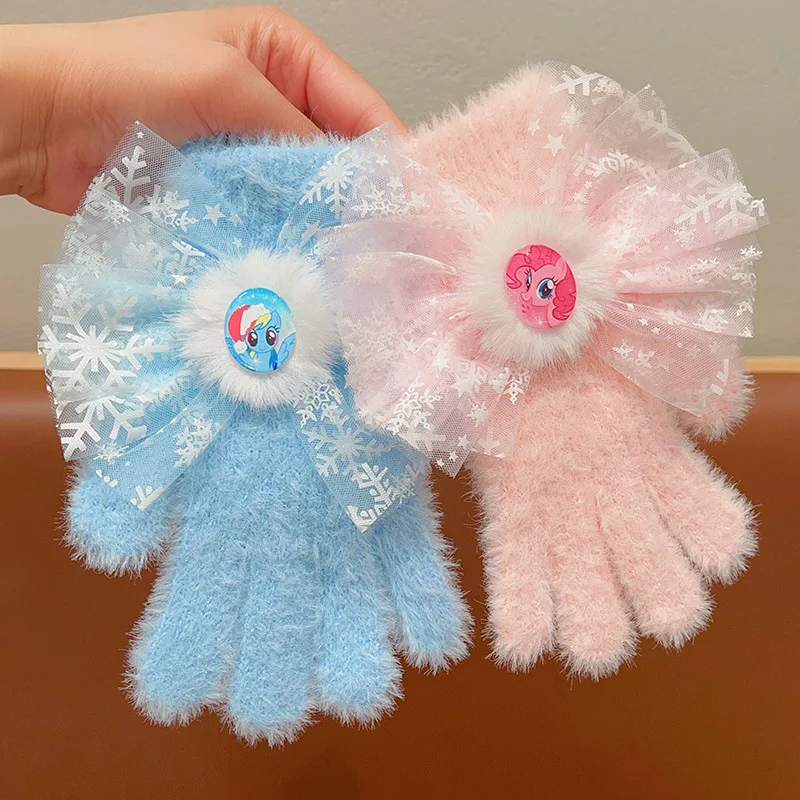 My Little Pony children's gloves winter girls thickened cold warm split finger cover girls cartoon plush five finger cover