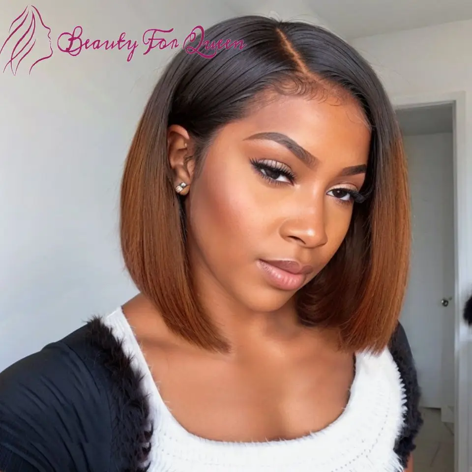 

Косплей Ombre 1B Коричневый Прямой Короткий Боб Бразильский Парик Человеческих Волос Прозрачный 13x4 HD Парики Фронта Шнурка Цветные Для Женщин