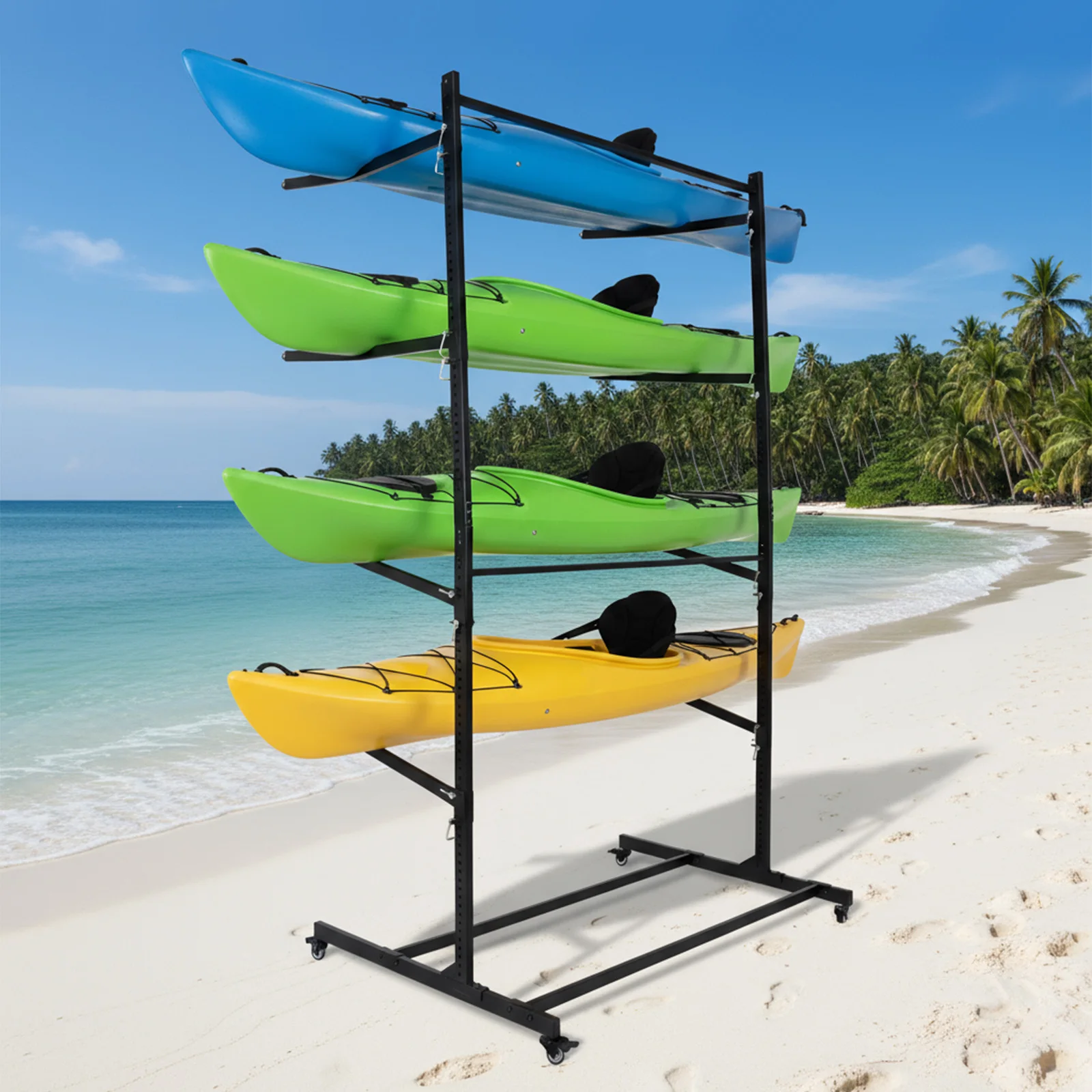 4-Tier Kayaks Storage Rack Adjustable Arms and Paddle Holders Metal Kayak Racks 400lbs Reinforced for Garage Dock Or Seaside Use