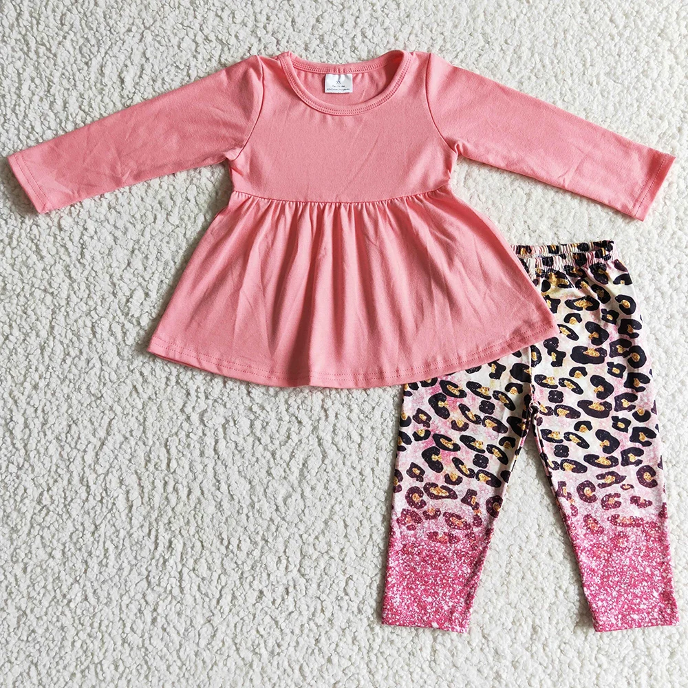 

New Fashion Toddler Baby Girls Clothes Pink Tunic Top Leopard Legging Set Cute Fall Kids Clothes Girls Sister Outfits Wholesale