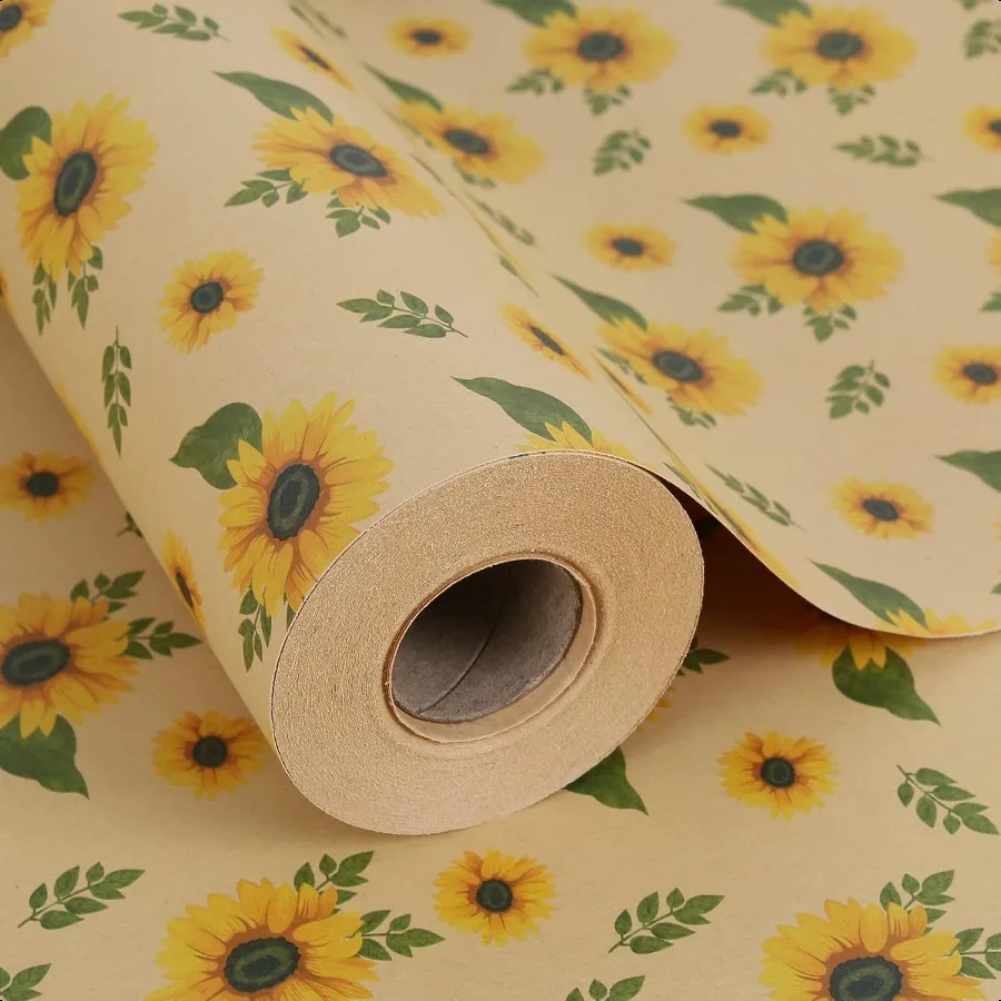 

Kraft Floral Wrapping Paper Jumbo Roll All Occasion Sunflower Flower Gift Wrap Paper for Wedding Bridal Shower Birthday 17 in x