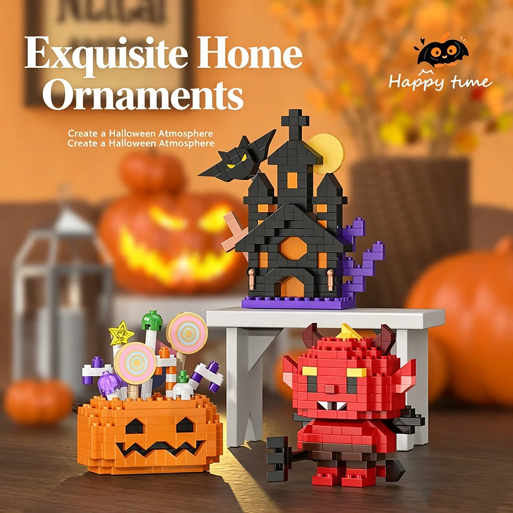 micro-particle building block cartoon figures Halloween pumpkin ghost witch festival DIY toy desktop decoration birthday gifts - view 5