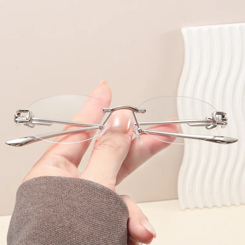 Stylish Oval Sunglasses Women Casual Rimless Sun Shades Metal Frame Advanced Flash Street Ladies Anti Blue Glasses UV400