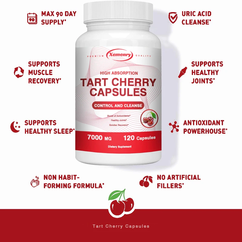 

Tart Cherry Capsules - Cleansing, Reduce Discomfort, Muscle Growth and Recovery, Increases Joint Mobility, Improves Immunity