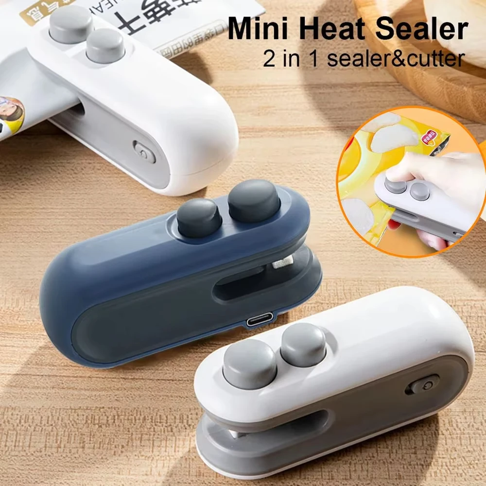 USB Charging Mini Sealing Machine Handheld Plastic Bag Sealing Machine 2In1 Heat Sealer Machine for Snacks Fruit Spices Bags