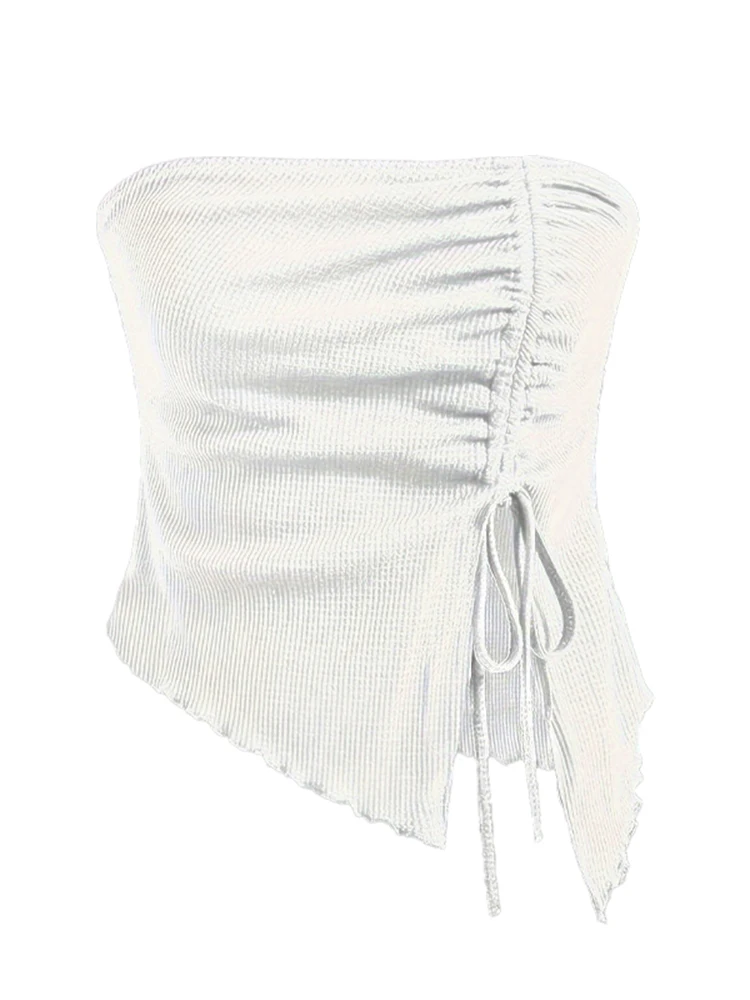 Spring and Summer New Drawstring Red Valentine's Day Party Ins Style Young Slit Asymmetrical Slim Off-Shoulder One-Shoulder Sexy Women's Top Wrapped Chest Vest image 5