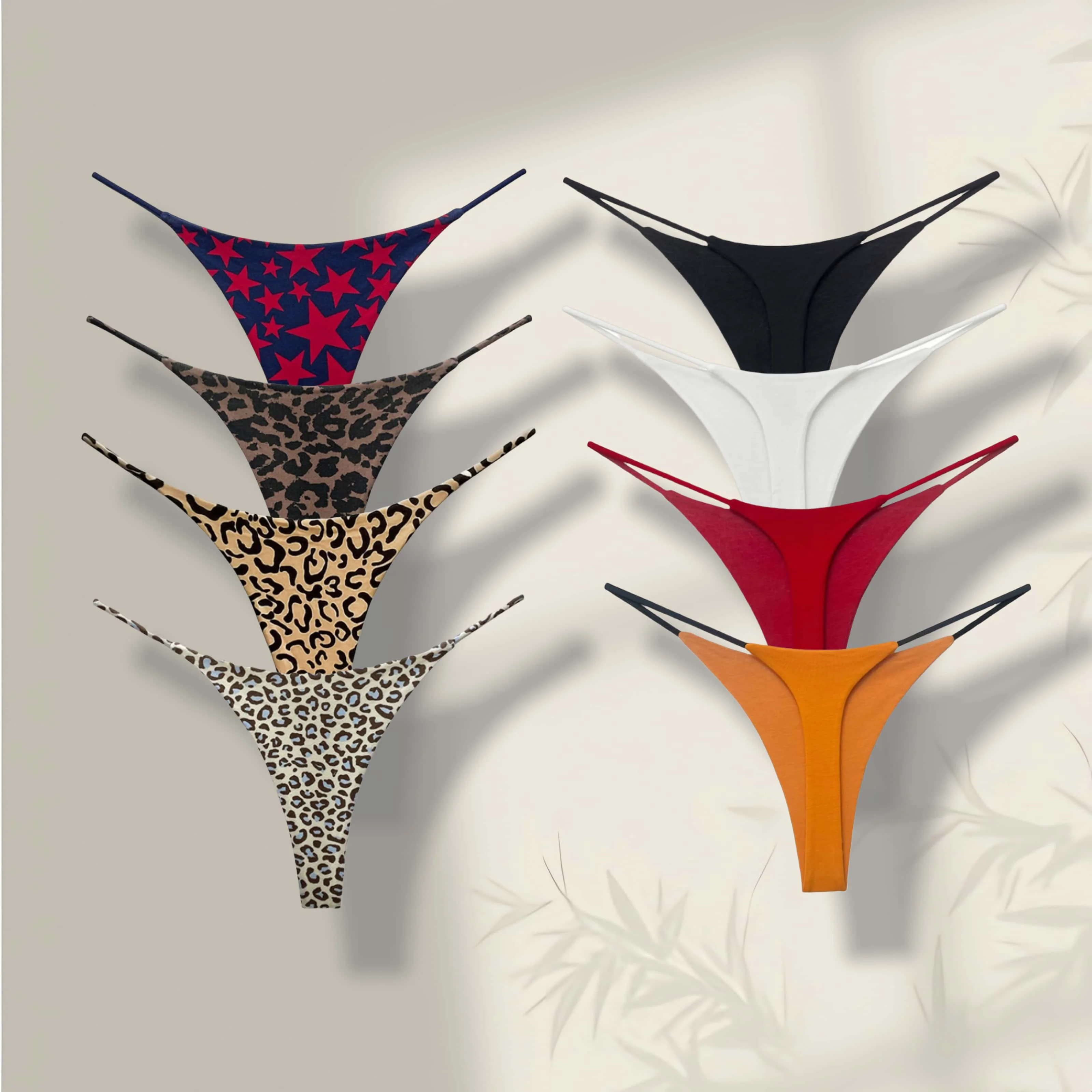 

5 New European & American Style Double-Layered Thin Strap Sexy Low-Rise Bikini-Cut Cotton Women's Thongs