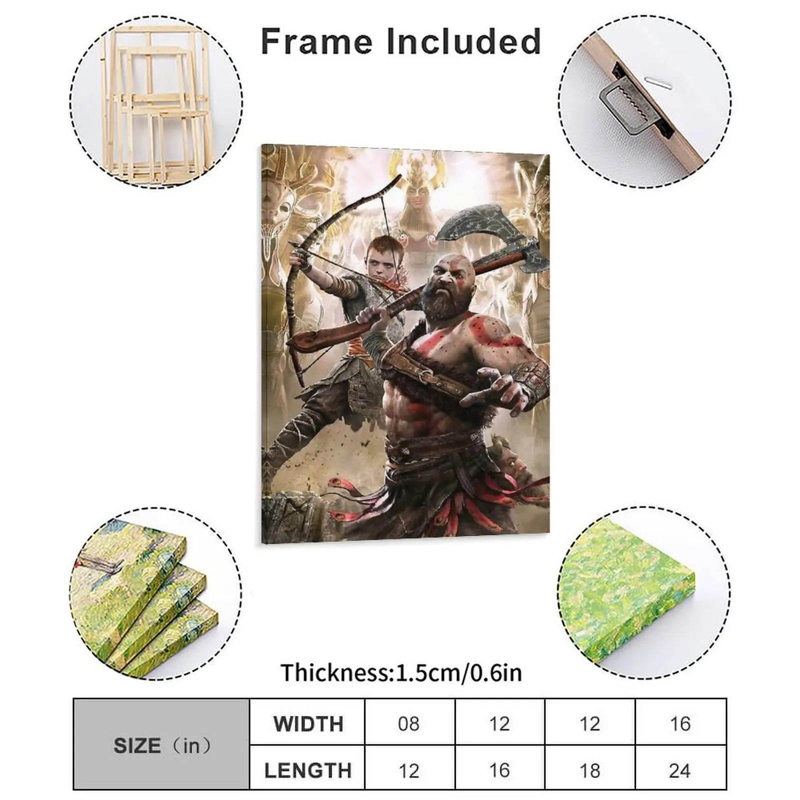 God Of War Kratos Canvas Painting Plates Home Cinema Garage Printing God Of War Framed Wall Painting