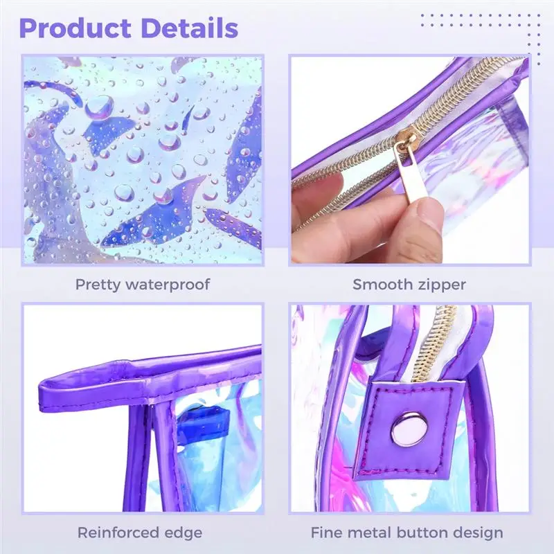 10Pcs/Set Holographic Makeup Bags Gift Bags Clear Iridescent Makeup Bags Portable Zippered Waterproof Toiletry Cosmetic Bags