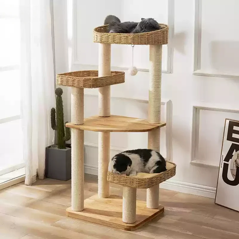 Wooden Cat Climbing Frame Multilayer Nest Cats Tree Scratching Board Sisal Post Cat Space Capsule Pet Furniture Supplies