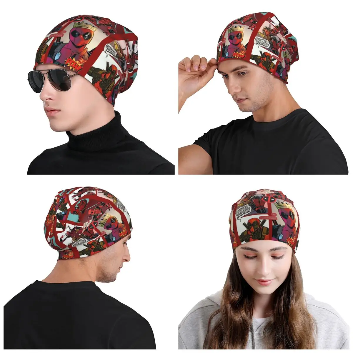 خلفية مخصصة ديدبول Skullies Beanies قبعات الرجال النساء للجنسين الاتجاه شتاء دافئ محبوك قبعة الكبار بونيه القبعات