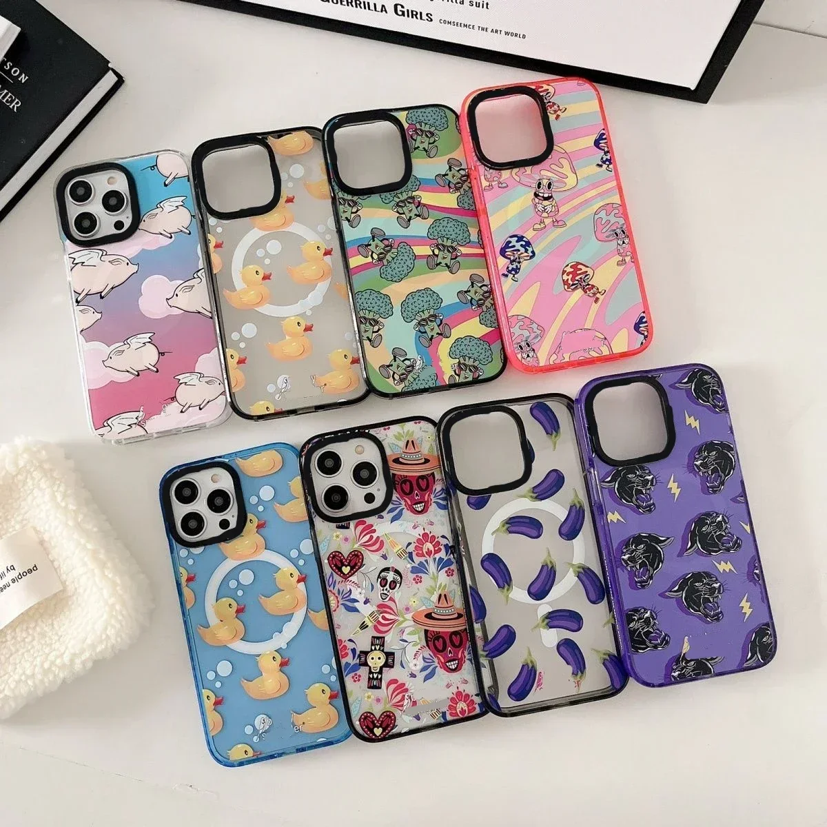 MagSafe Acrylic Cartoon Duck Eggplant Phone Case Cover for IPhone 11 12 13 14 15 Pro Max Case for IPhone 15 Pro Max