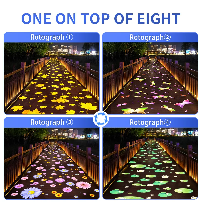 Dynamic 8logos Conversion Multiple Patterns Switching rotate special effect projector Outdoor creative pattern custom spotlights