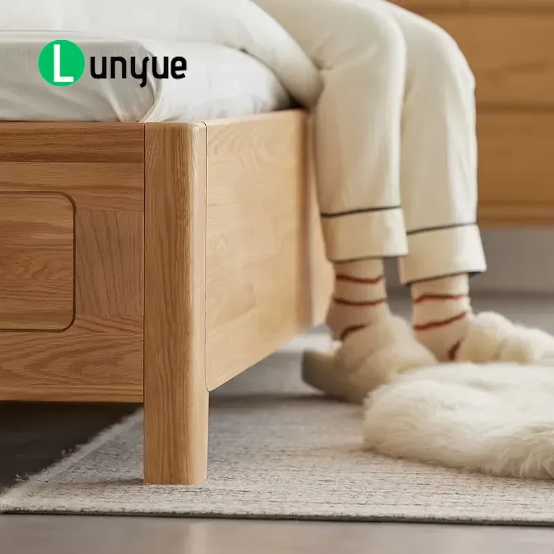 Nordic Solid Wood Bed Frame Queen King Size Oak Bedroom Furniture with Storage Modern Minimalist Design Durable Platform Bed