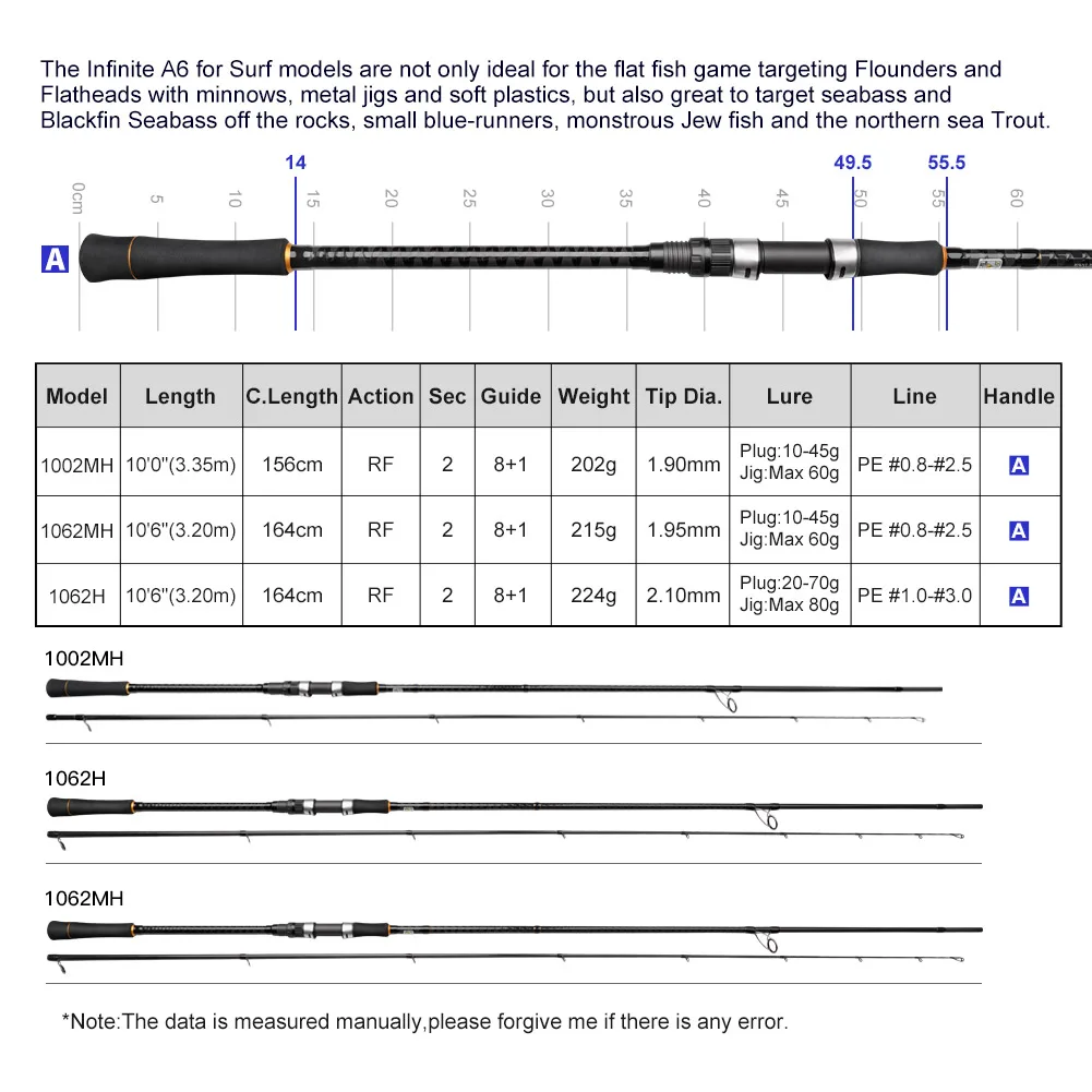 Noeby-Shore Casting Fishing Rods, Lure Weight H, MH Fuji Guide, DPS Seabass Flatfish Fishing Rod, 3.05m, 3.2m, 10-45g, 20-70g