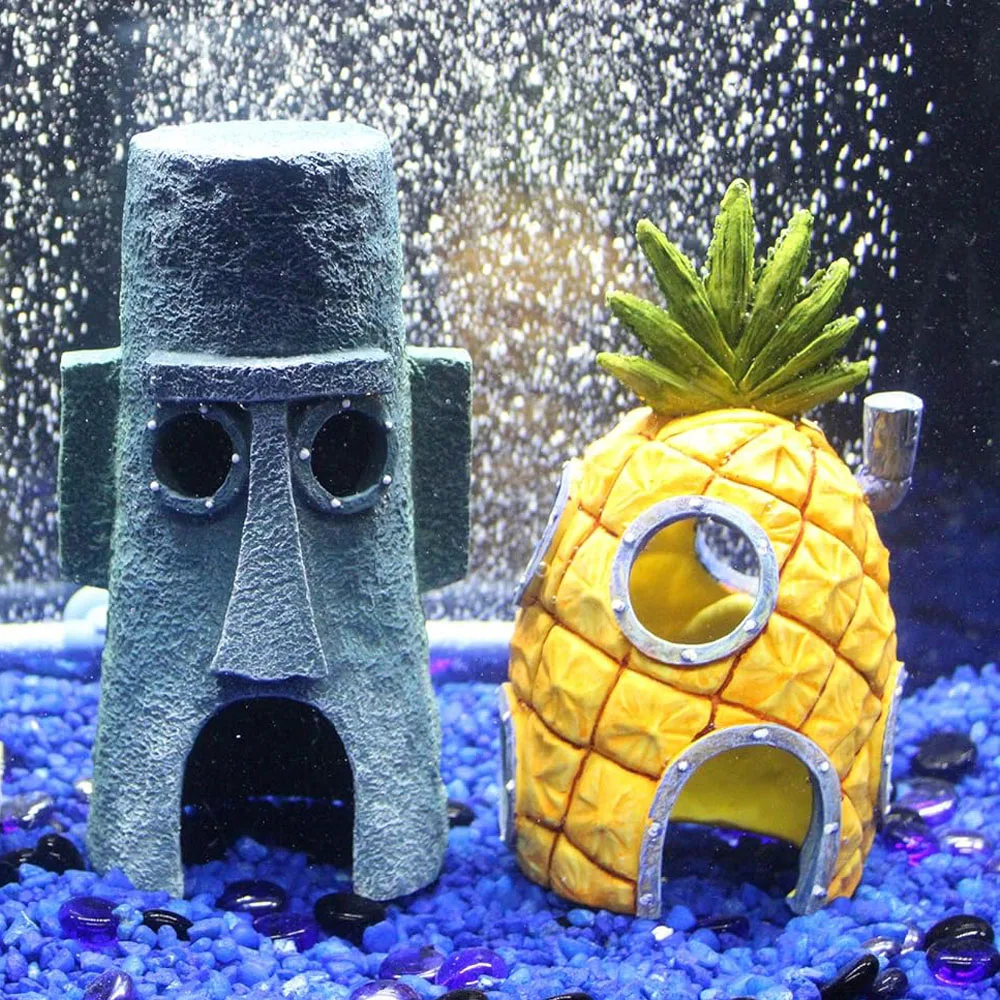 Fish Tank Decor Figures Ornaments Simulation Resin Pineapple House Fish Tank Decoration Landscaping Aquarium Accessories