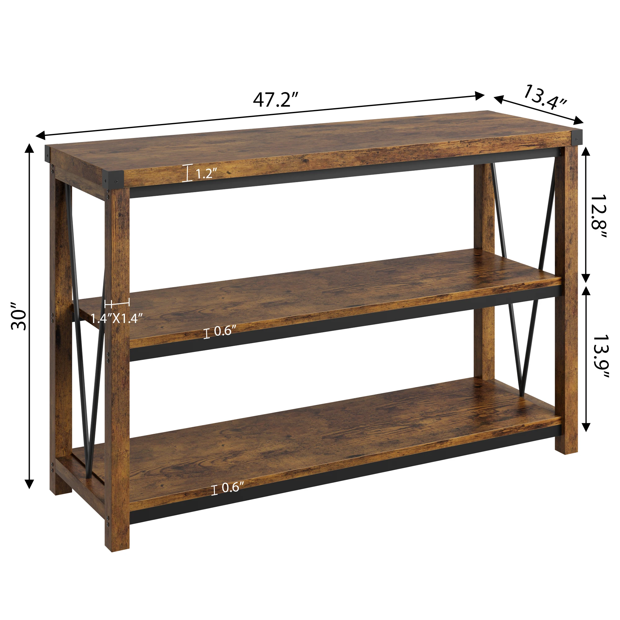 Farmhouse Entryway Table,47 Inch Narrow Long Console Table with Storage, 3 Tier Wood Console Table for Living Room, Farmhouse