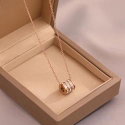 Fashion Classic Titanium Steel Zircon Cylindrical Pendant Necklace Women's Gift Banquet Jewelry Color Preservation Shower