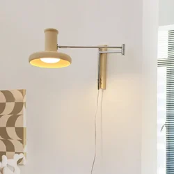 Nordic LED Wall Lamps Cream Color Long Arm Rocker Arm Lamp Simple Creative Bedroom Bedside Living Room Study Reading Wall Lights