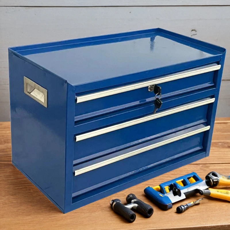 Modern Metal Tool Box with Lock Desk Drawer Storage Cabinet Office Workshop Large Capacity Measuring Tool Organizer Case