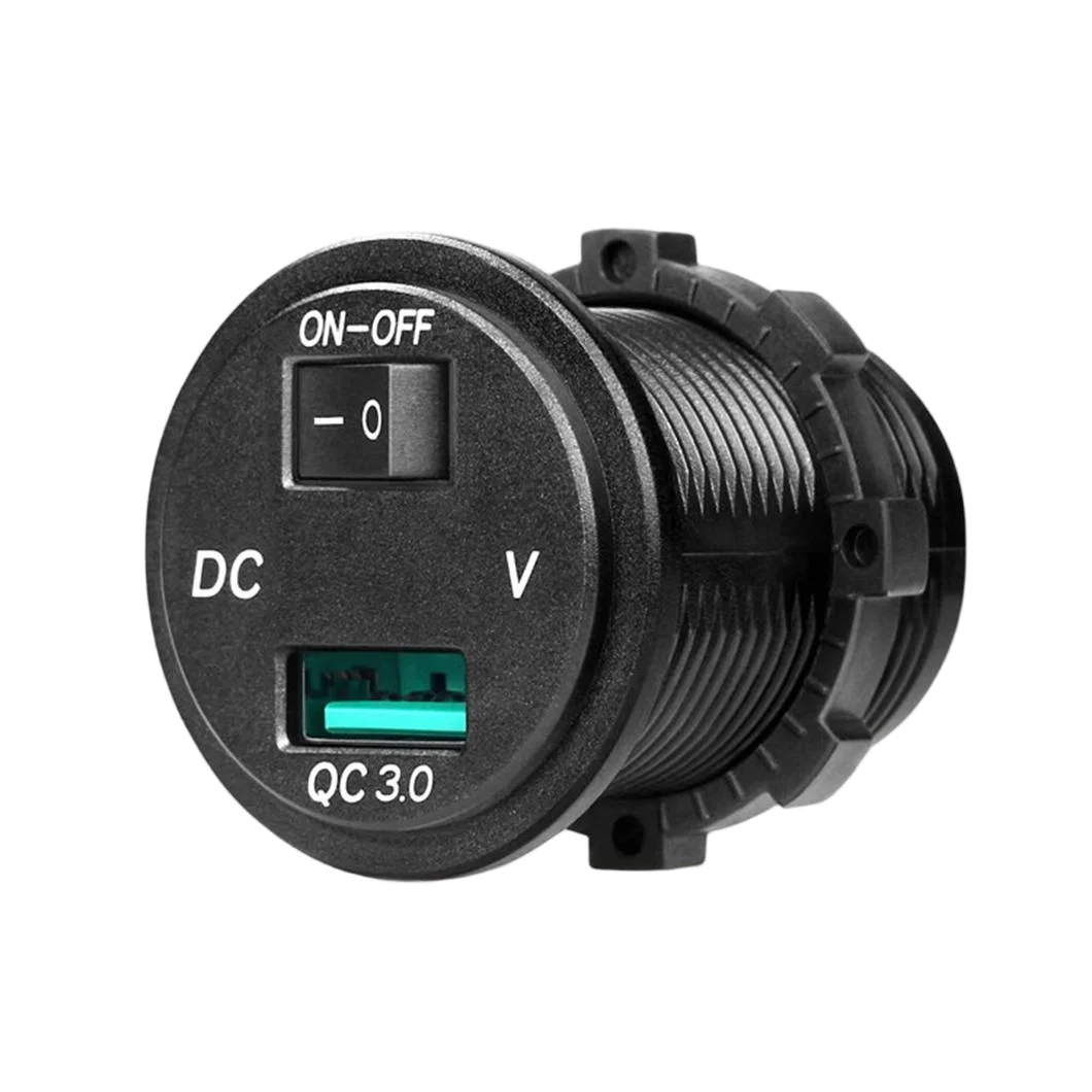 DC12-24V QC3.0 Fast Charging USB Car Power Charger Single Port QC3.0 18W USB Charger with ON-OFF Rocker Switch and Voltmeter