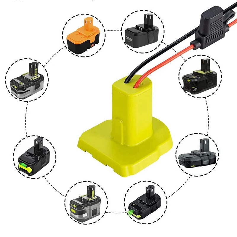 Power Wheel Adapter For Ryobi 18V & MK M18 18V Battery With Fuse & Wire Terminals, Power Connector 14 Gauge Robotic