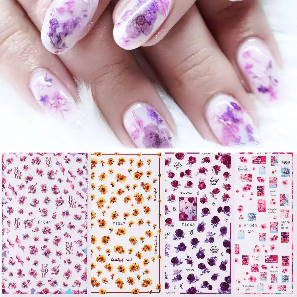 1pcs 3D Nail Stickers Cute Rabbit Flower Colorful Butterfly Mix Theme Nail Art Accessories For Lovely Nail Decals Design